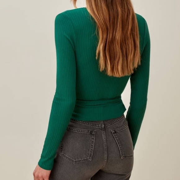 Reformation NWOT Petalo Green Wrap Top - Picture 2 of 7